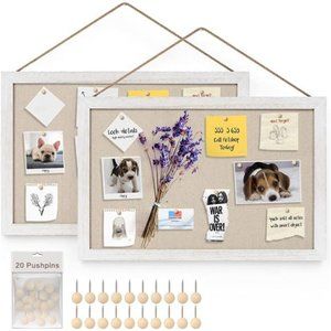 2-Pack Cork Board with Linen 16x11 inch Bulletin Board Wall Decor Hanging Pin
